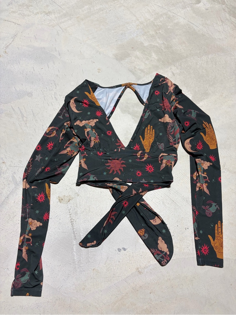 Urban outfitters celestial graphic tie back long sleeve top medium